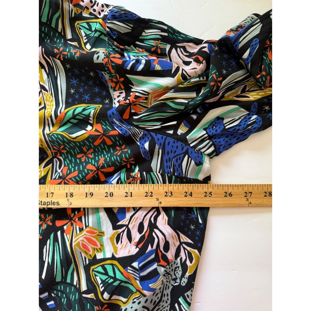 Anthropologie Margaret Jeane Jungle Leopard Blouse Multicolor Tie Cuff Size 16W - Picture 6 of 11